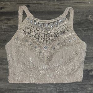 City Triangles Blush Embellished Lace Crop Top Size 3